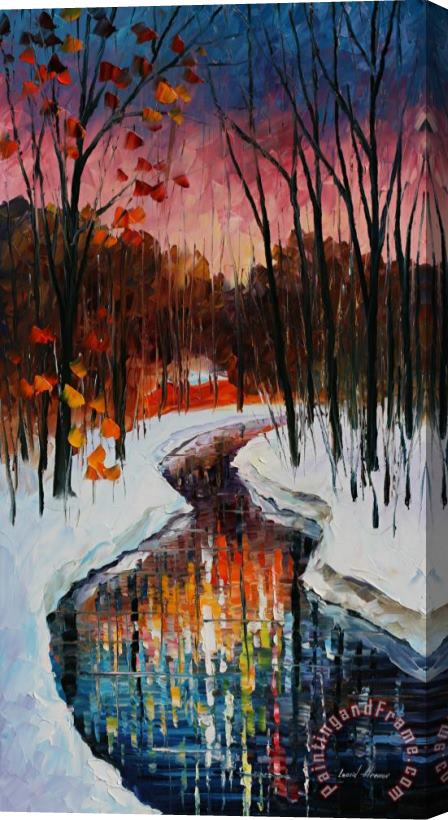 Leonid Afremov Winter Stream Stretched Canvas Print / Canvas Art