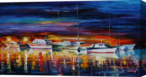Leonid Afremov Yacht Club At Night Stretched Canvas Painting / Canvas Art