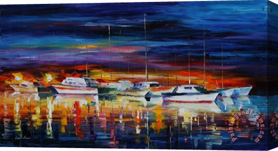 Leonid Afremov Yacht Club At Night Stretched Canvas Print / Canvas Art