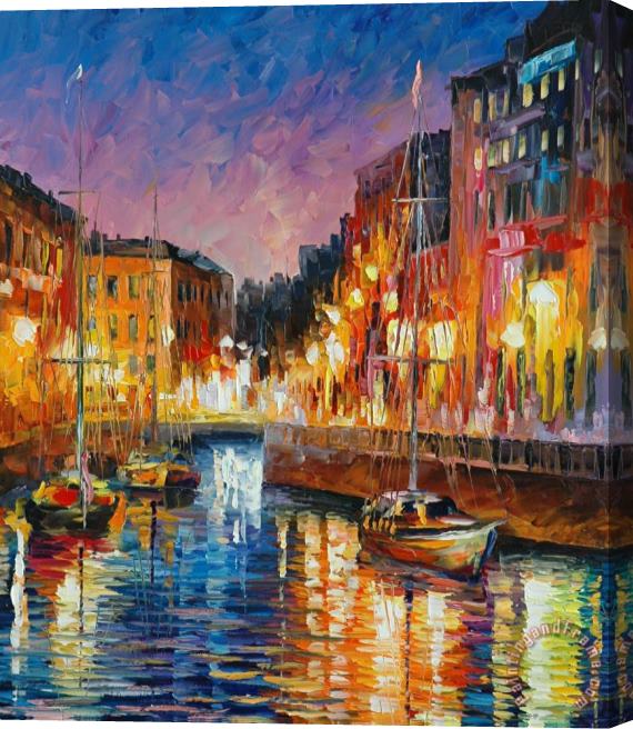 Leonid Afremov Yacht In Canal Stretched Canvas Painting / Canvas Art