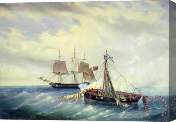 Leonid Demyanovich Blinov Battle between the Russian ship Opyt and a British frigate off the coast of Nargen Island Stretched Canvas Painting / Canvas Art