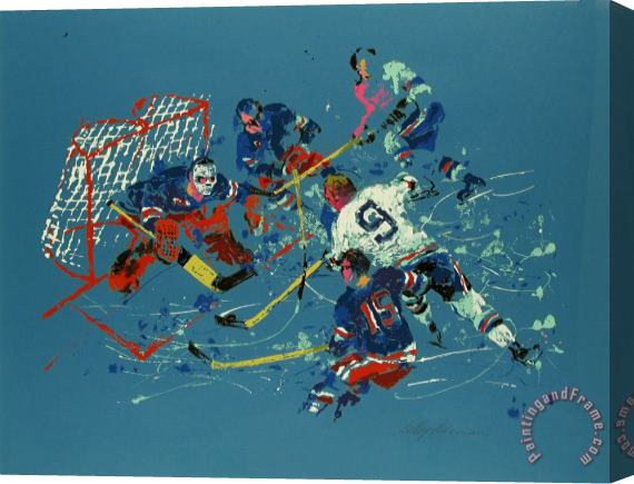 Leroy Neiman Blue Hockey Stretched Canvas Print / Canvas Art