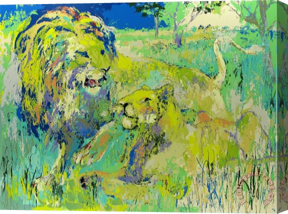 Leroy Neiman Lion Couple Stretched Canvas Print / Canvas Art