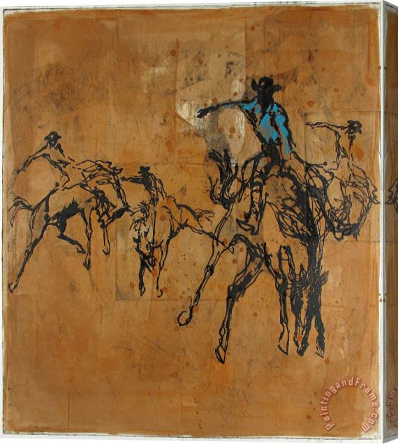 Leroy Neiman Rodeo, (black & White) Stretched Canvas Painting / Canvas Art