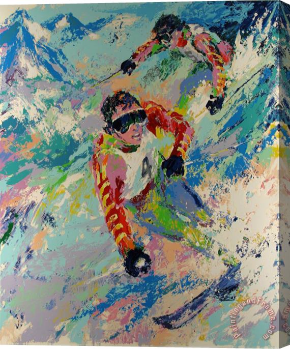 Leroy Neiman Skiing Twins Stretched Canvas Print / Canvas Art