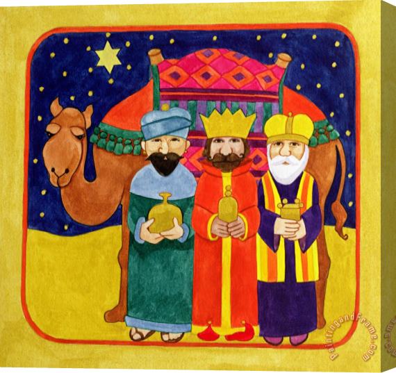 Linda Benton Three Kings And Camel Stretched Canvas Painting / Canvas Art