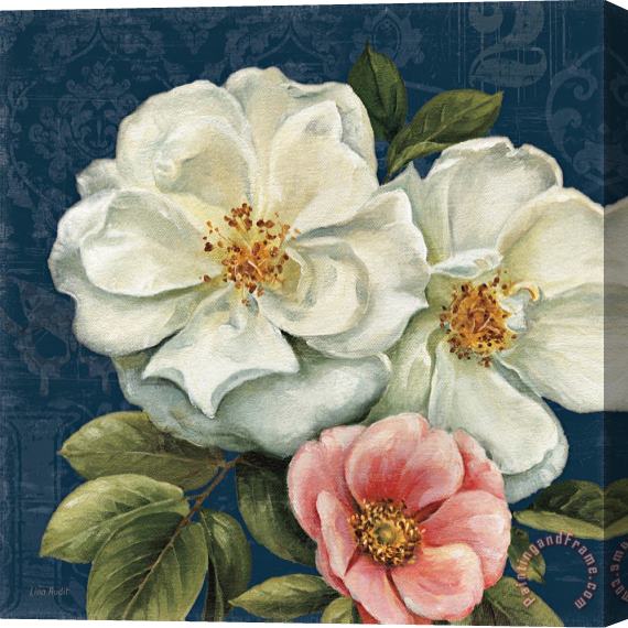 Lisa Audit Floral Damask III on Indigo Stretched Canvas Painting / Canvas Art