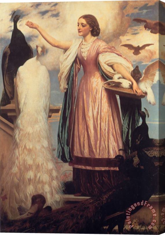 Lord Frederick Leighton A Girl Feeding Peacocks Stretched Canvas Painting / Canvas Art