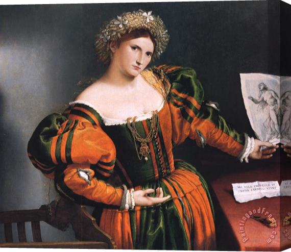 Lorenzo Lotto Portrait of a Lady with a Picture of The Suicide of Lucretia Stretched Canvas Print / Canvas Art