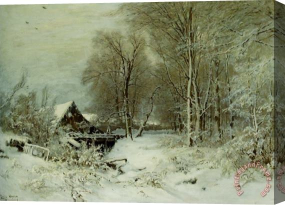 Louis Apol A Cottage in a Snowy Landscape Stretched Canvas Print / Canvas Art