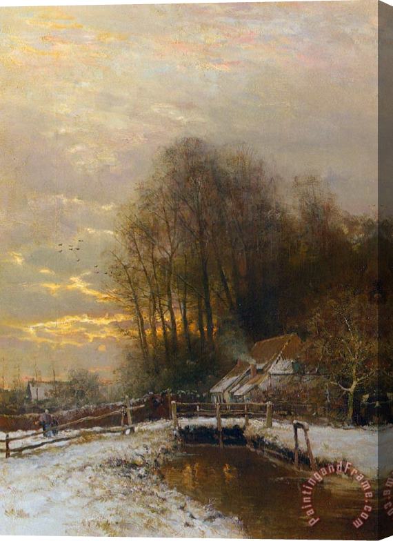 Louis Apol Winter Landscape with Peasant Woman And Child Stretched Canvas Print / Canvas Art