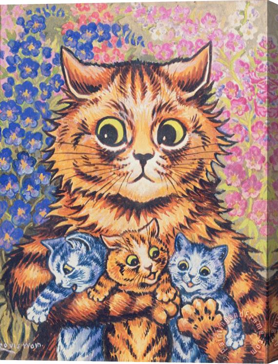 Louis Wain A Cat with her Kittens Stretched Canvas Painting / Canvas Art