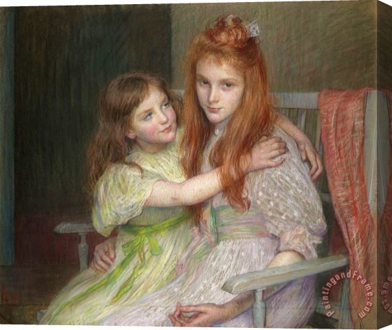 Louise Breslau Two Young Girls Sitting on a Banquette Stretched Canvas Print / Canvas Art