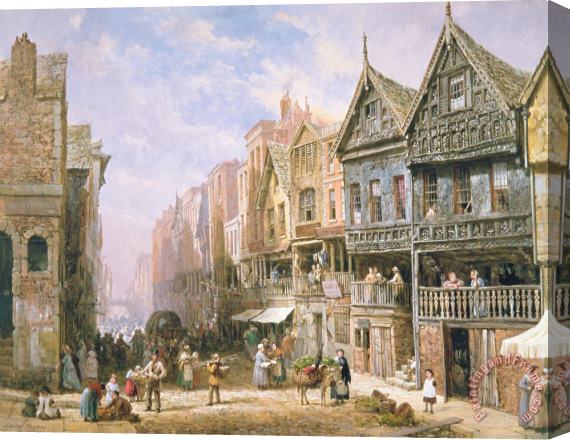Louise J Rayner Watergate Street Looking Towards Eastgate Chester Stretched Canvas Print / Canvas Art