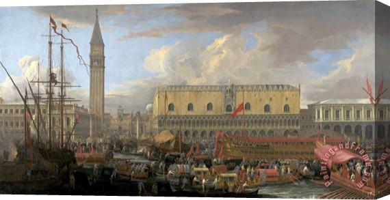 Luca Carlevariis The Bucintoro Departing From The Bacino Di San Marco Stretched Canvas Painting / Canvas Art