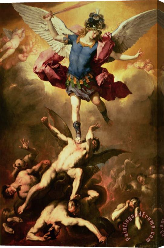 Luca Giordano Archangel Michael overthrows the rebel angel Stretched Canvas Print / Canvas Art