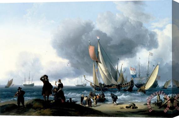 Ludolf Backhuysen Dutchman Embarking Onto a Yacht Stretched Canvas Painting / Canvas Art