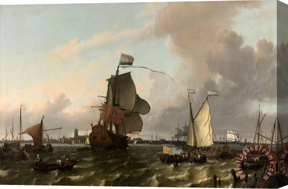 Ludolf Backhuysen The Man of War Brielle on The River Maas Off Rotterdam Stretched Canvas Print / Canvas Art
