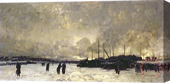 Luigi Loir The Seine in December Stretched Canvas Painting / Canvas Art