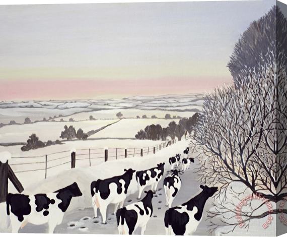 Maggie Rowe Friesians in Winter Stretched Canvas Painting / Canvas Art