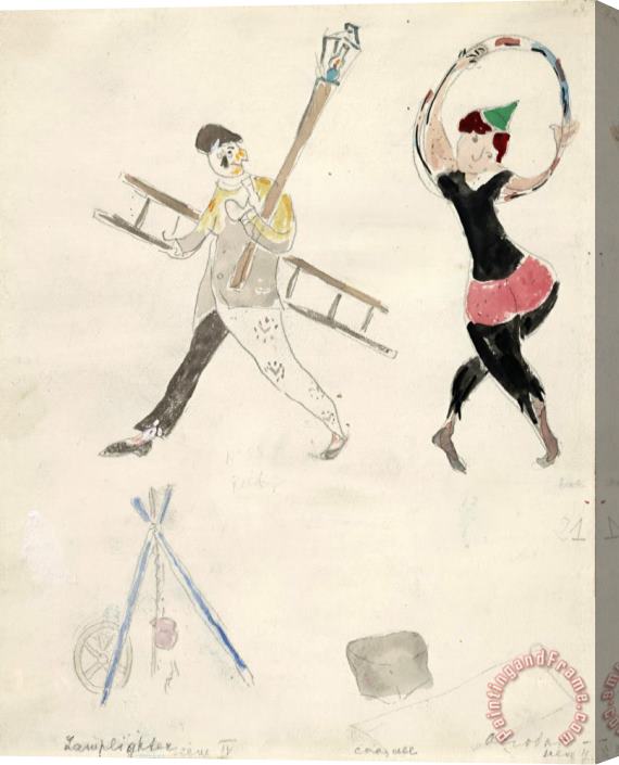Marc Chagall A Lamplighter And an Acrobat, Costume Design for Aleko (scene Iv). (1942) Stretched Canvas Print / Canvas Art