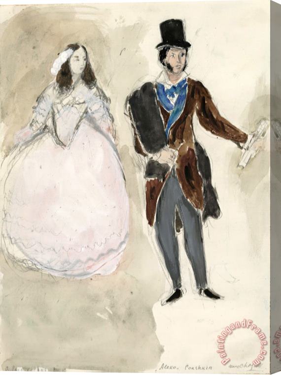 Marc Chagall A Poet And His Muse. Costume Design for Scene IV of The Ballet Aleko. (1942) Stretched Canvas Print / Canvas Art