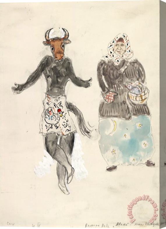 Marc Chagall A Russian Baba And a Cow, Costume Design for Aleko (scene Iv). (1942) Stretched Canvas Painting / Canvas Art