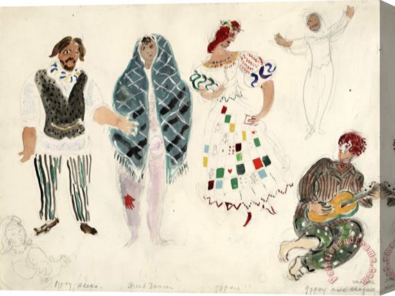 Marc Chagall A Street Dancer And Gypsies, Costume Design for Aleko (scene Ii). (1942) Stretched Canvas Painting / Canvas Art