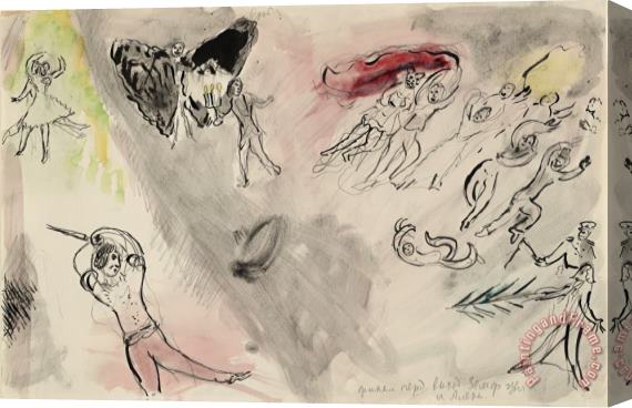 Marc Chagall Aleko's Vengeance, Sketch for The Choreographer for Aleko (scene Iv). (1942) Stretched Canvas Painting / Canvas Art