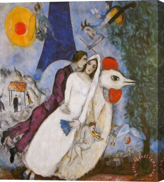 Marc Chagall Bridal Couple with Eiffel Spride Stretched Canvas Painting / Canvas Art