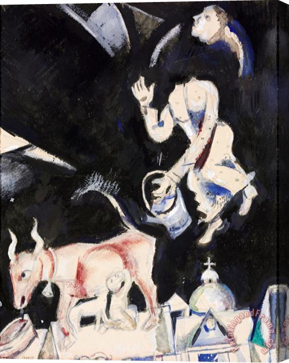Marc Chagall Donkey on The Roof Stretched Canvas Painting / Canvas Art