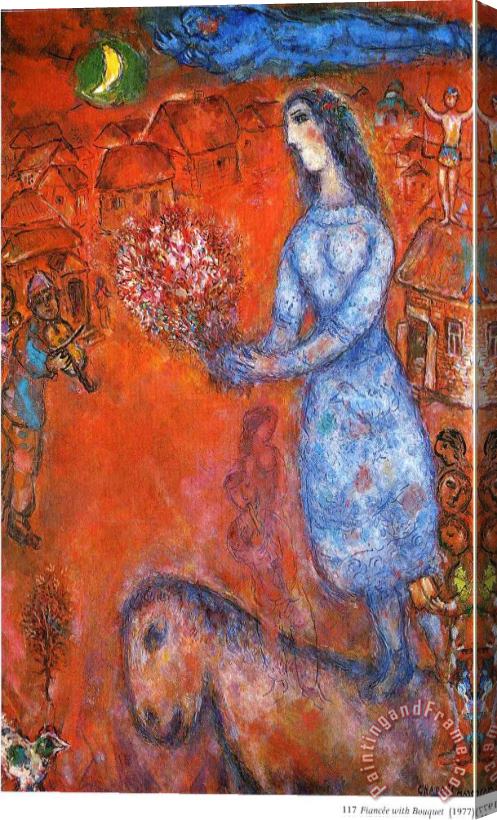 Marc Chagall Fiancee with Bouquet 1977 Stretched Canvas Painting / Canvas Art