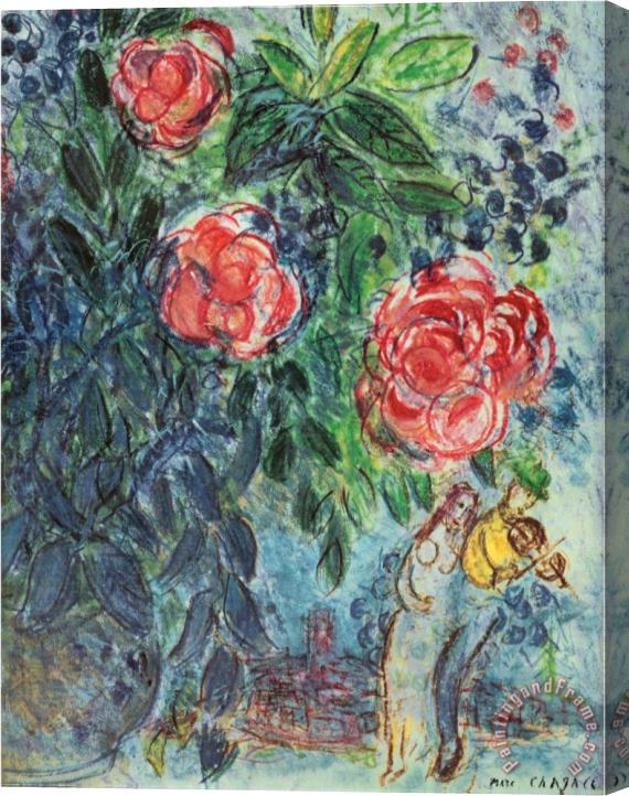 Marc Chagall Flowers And Lovers Stretched Canvas Painting / Canvas Art