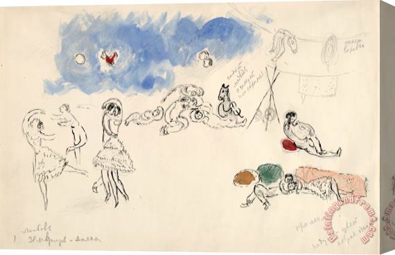 Marc Chagall Lovemaking, Sketch for The Choreographer for Aleko (scene I). (1942) Stretched Canvas Painting / Canvas Art