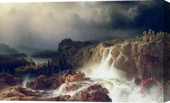 Marcus Larson Rocky Landscape With Waterfall In Smaland Stretched Canvas Print / Canvas Art