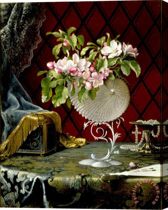 Martin Johnson Heade Still Life with Apple Blossoms in a Nautilus Shell Stretched Canvas Print / Canvas Art