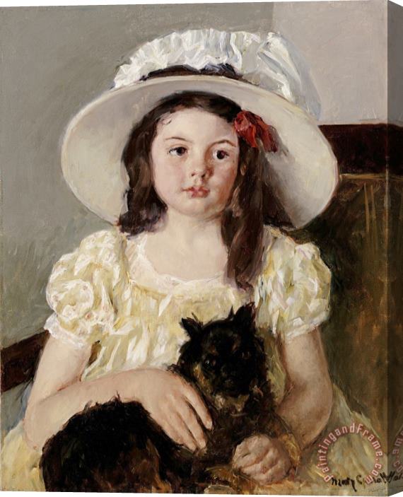 Mary Cassatt Francoise Holding a Little Black Dog Stretched Canvas Painting / Canvas Art