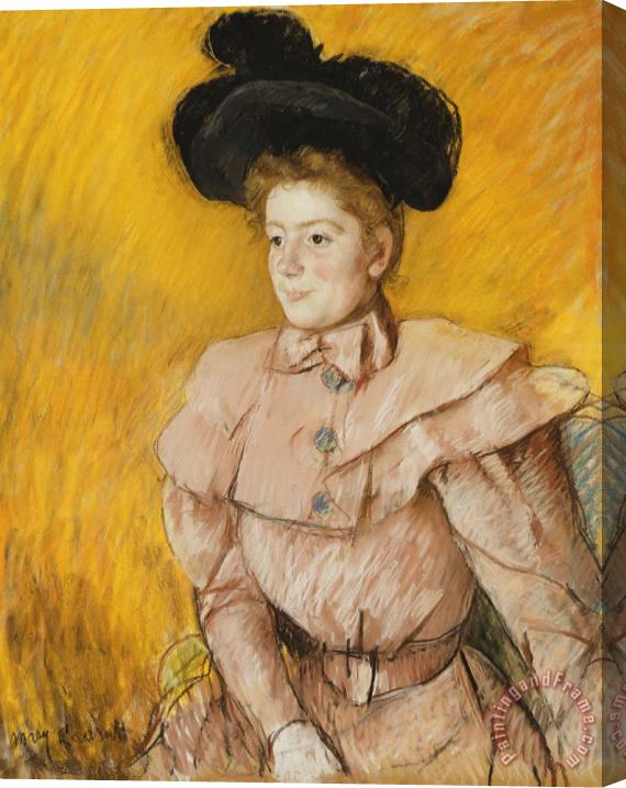 Mary Cassatt Woman in a Black Hat And a Raspberry Pink Costume Stretched Canvas Painting / Canvas Art