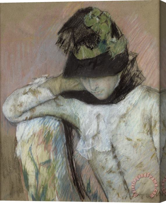 Mary Cassatt Young Woman in a Black And Green Bonnet, Looking Down Stretched Canvas Print / Canvas Art