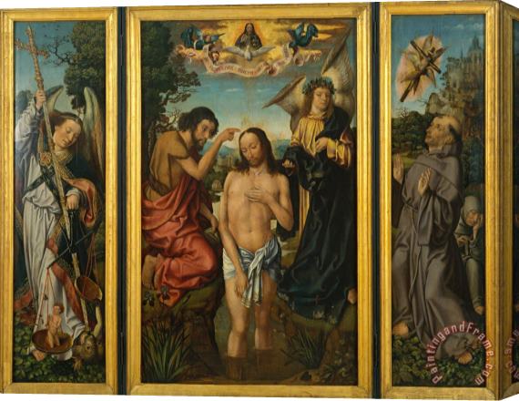 Master of Frankfurt Triptych of The Baptism of Christ Stretched Canvas Print / Canvas Art