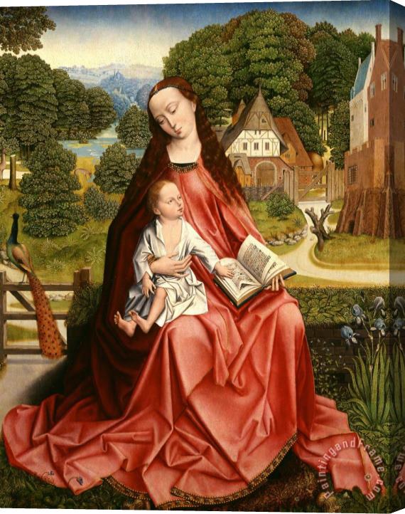 Master of the Embroidered Foliage Virgin And Child In A Landscape Stretched Canvas Painting / Canvas Art