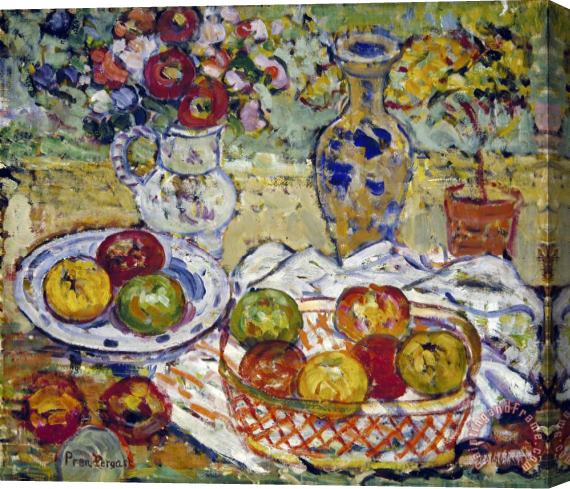 Maurice Brazil Prendergast Still Life with Apples And Vase Stretched Canvas Print / Canvas Art