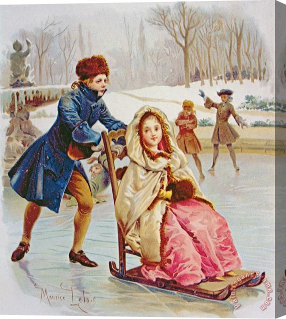 Maurice Leloir Children Skating Stretched Canvas Print / Canvas Art