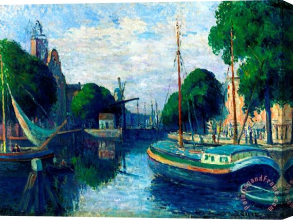 Maximilien Luce Barges on a Canal at Rotterdam Stretched Canvas Painting / Canvas Art