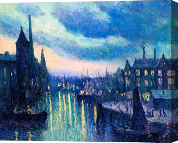 Maximilien Luce The Port of Rotterdam at Night Stretched Canvas Print / Canvas Art