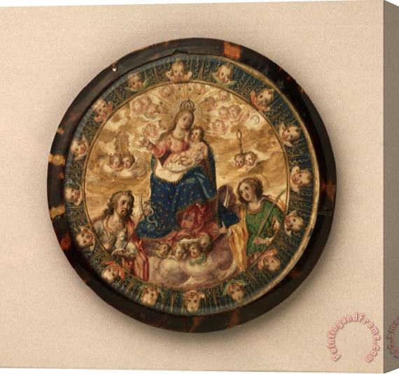 Mexican Attributed to Andres Lagarto Nun's Shield Showing The Virgin And Child with Saints John The Baptist And Catherine of Alexandria Stretched Canvas Painting / Canvas Art
