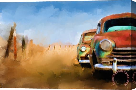 Michael Greenaway Old Cars Rusting painting Stretched Canvas Print / Canvas Art