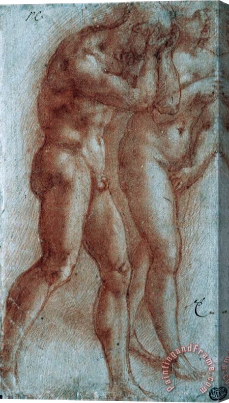 Michelangelo Buonarroti Adam And Eve Chased From Paradise Copy After Masaccio Red Chalk Stretched Canvas Print / Canvas Art