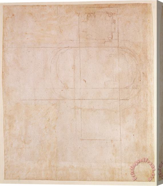 Michelangelo Buonarroti Architectural Sketch Pencil on Paper Recto Stretched Canvas Painting / Canvas Art