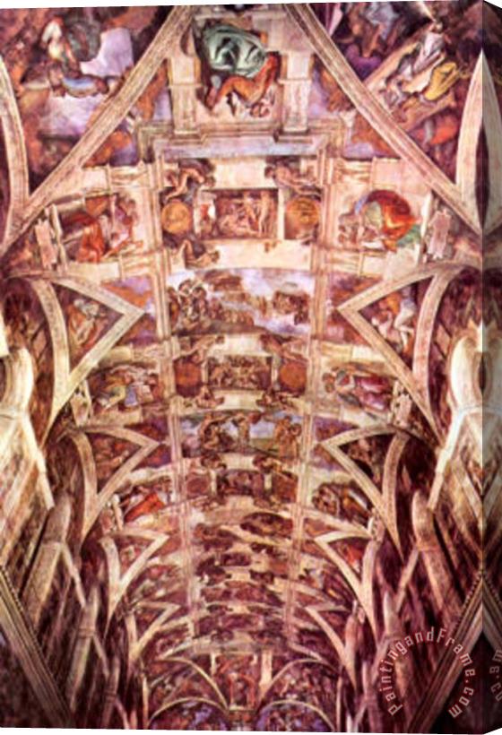 Michelangelo Buonarroti Ceiling Fresco of Creation in The Sistine Chapel General View Art Poster Stretched Canvas Print / Canvas Art